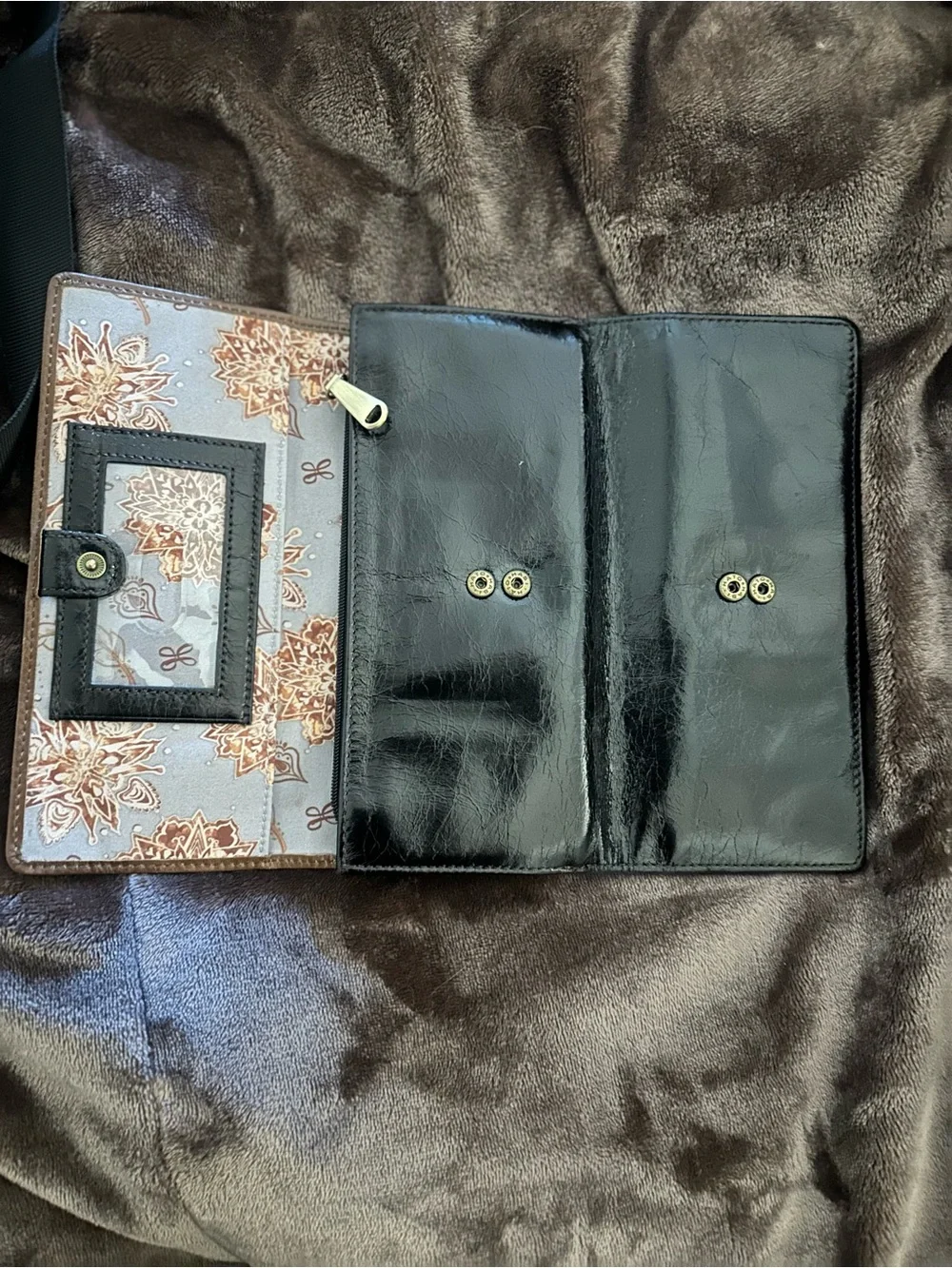 Black Leather Wallet with Brown Trim and Gold Logo